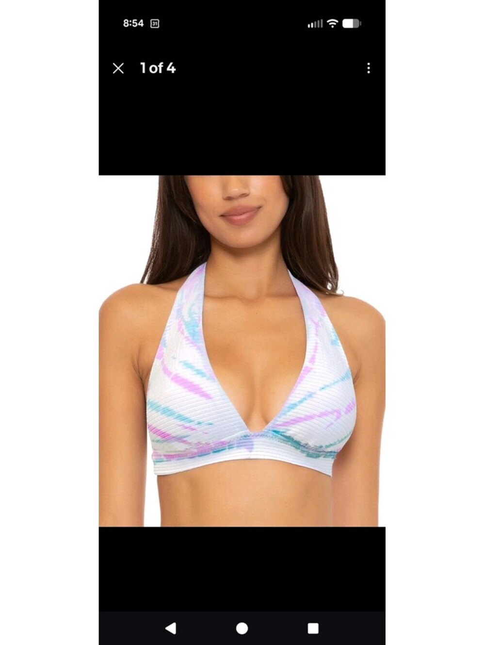 NWT Becca Rebecca Virtue Women's Bikini Top Halter White Tye Dye Large